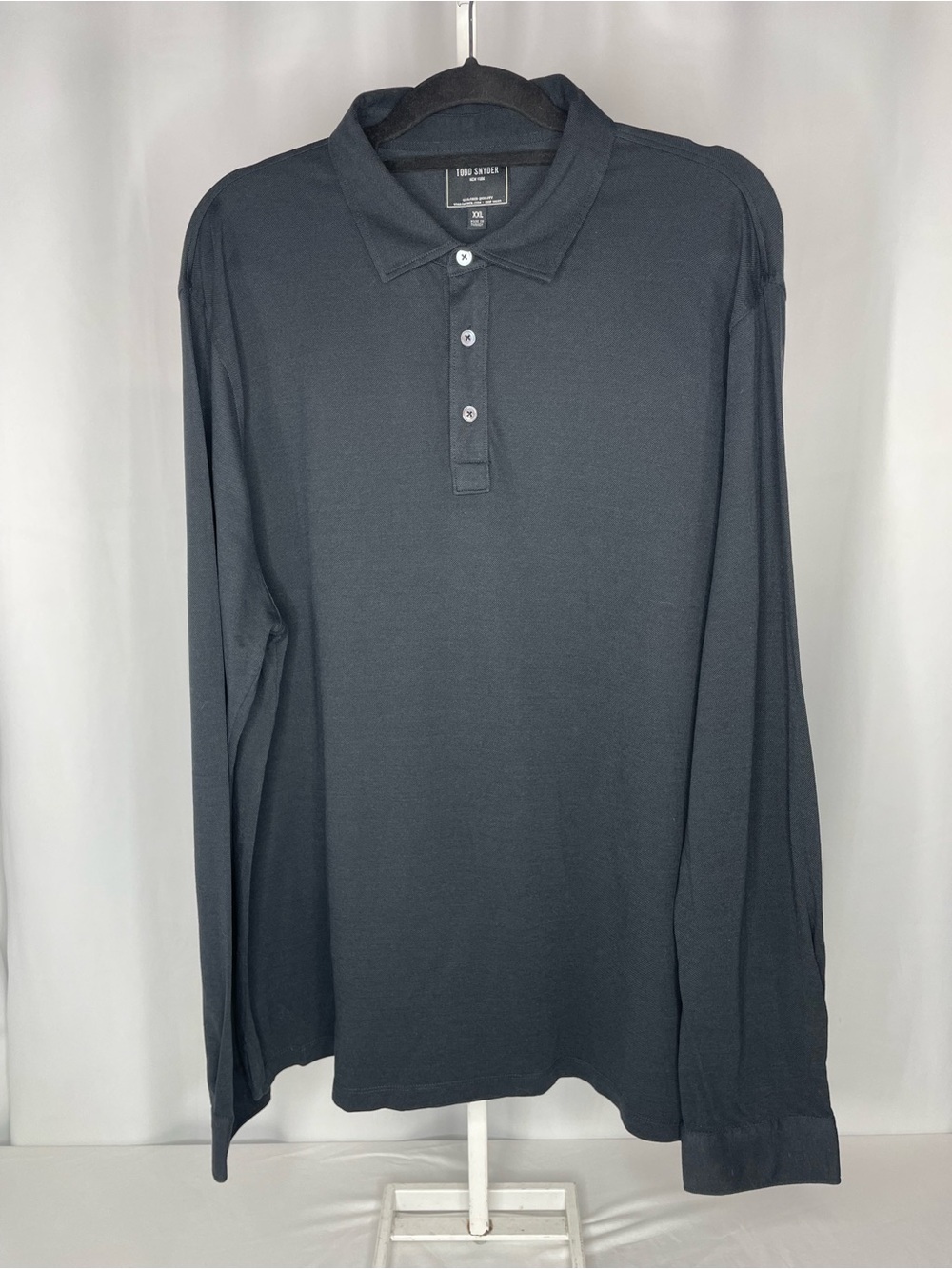 Todd Snyder XXL Black Long Sleeve Polo Shirt Cotton Lyocell Stretch Luxury
